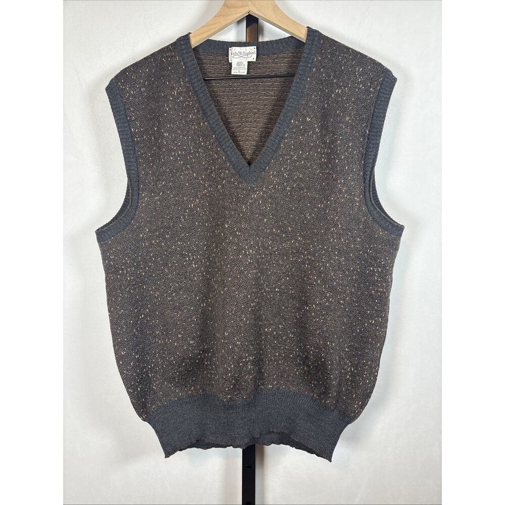 VTG Tricots St Raphael Sweater Vest Mens Large Brown Speckled Wool Grandpa